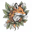 abstract fox and Rowan tree leaf  tattoo design idea