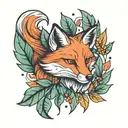 abstract fox and Rowan tree leaf  tattoo design idea