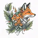 abstract fox and Rowan tree leaf  tattoo design idea