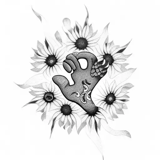 hoof print with black eyed susan and cancer ribbon tattoo design idea