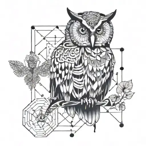 A geometric design incorporating owls and computer circuitry, representing the balance between nature and technology tattoo design idea