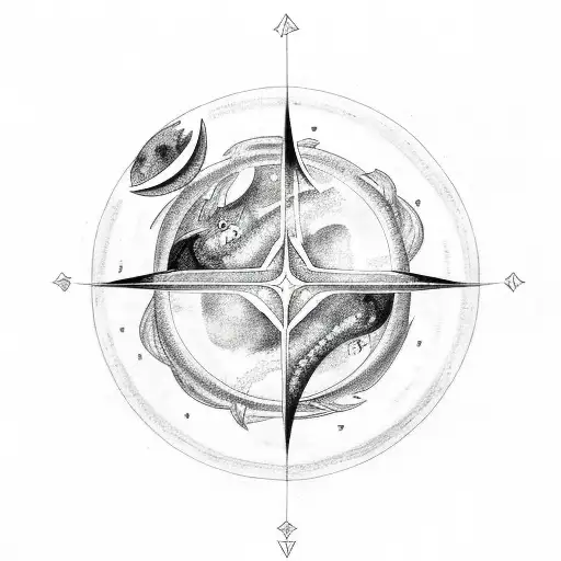 Neptune sign, Pisces zodiac, Moon, Star tattoo design idea
