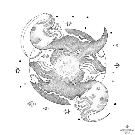 Neptune, Pisces, Moon, Star tattoo design idea