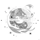 Neptune, Pisces, Moon, Star tattoo design idea