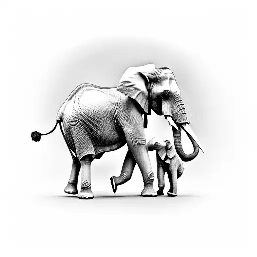 Elephant with person holding it's trunk tattoo design idea