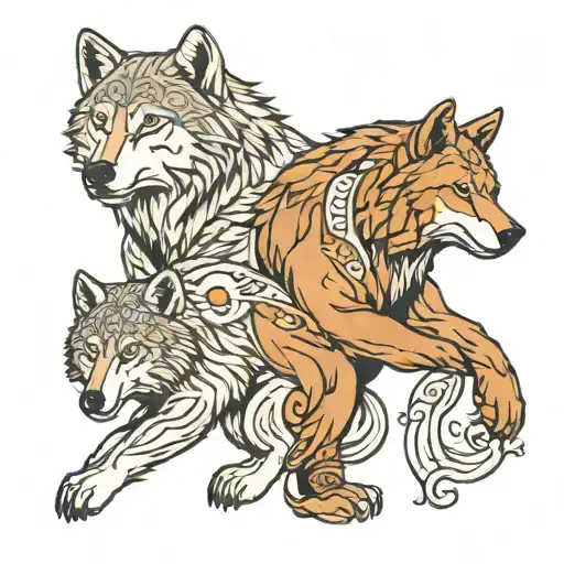wolf and bear tattoo design idea