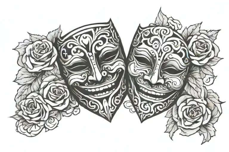 laugh now cry later mask tattoo design idea