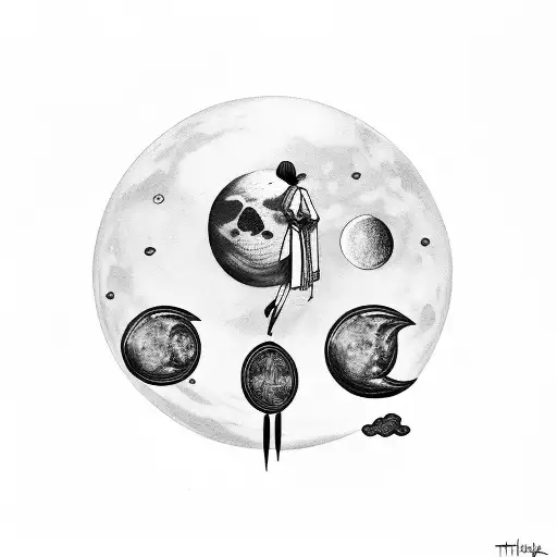 a thief with moon in the backround, money rain and tears tattoo design idea