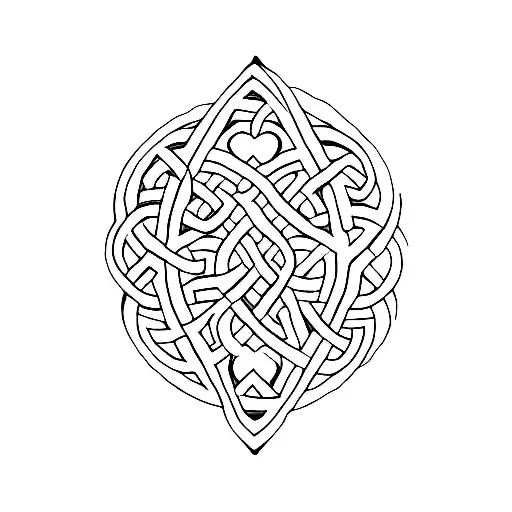 A minimalist tattoo of a Celtic knot heart with the initials of your wife and children, symbolizing the eternal bond and love you share as a family with Irish influences. tattoo design idea