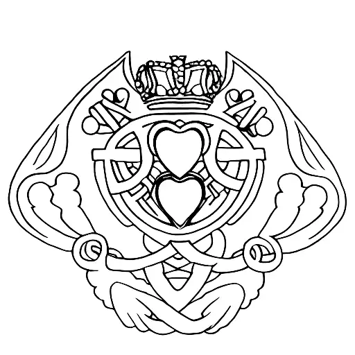 A minimalist tattoo of a Claddagh symbol with the names of your wife and children, symbolizing your commitment and love for your family and Irish roots. tattoo design idea