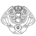 A minimalist tattoo of a Claddagh symbol with the names of your wife and children, symbolizing your commitment and love for your family and Irish roots. tattoo design idea