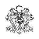 A minimalist tattoo of a Claddagh symbol with the names of your wife and children, symbolizing your commitment and love for your family and Irish roots. tattoo design idea