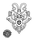 A minimalist tattoo of a Claddagh symbol with the names of your wife and children, symbolizing your commitment and love for your family and Irish roots. tattoo design idea