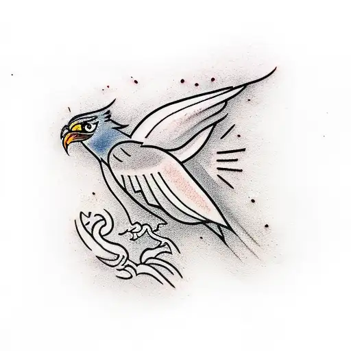 Fenix bird, red ink, tattoo design idea