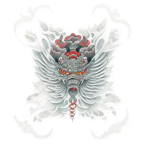 Fenix bird, jaoanease, red ink, fine art, japan style, ancient tattoo design idea