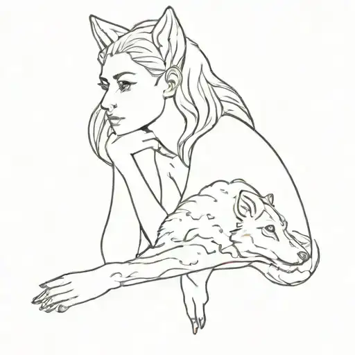 girl in wolf in sheeps clothing  tattoo design idea