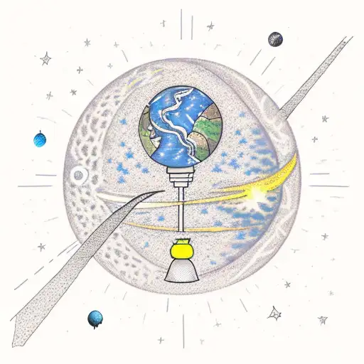 street light surrounded by space, stars, moon, and earth. word "salt" in Hebrew and a tree tattoo design idea