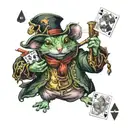 anthropomorphic mouse wizard playing card with anthropomorphic frog pirate  tattoo design idea