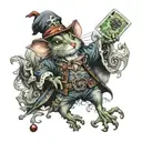 anthropomorphic mouse wizard playing card with anthropomorphic frog pirate  tattoo design idea