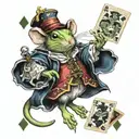 anthropomorphic mouse wizard playing card with anthropomorphic frog pirate  tattoo design idea