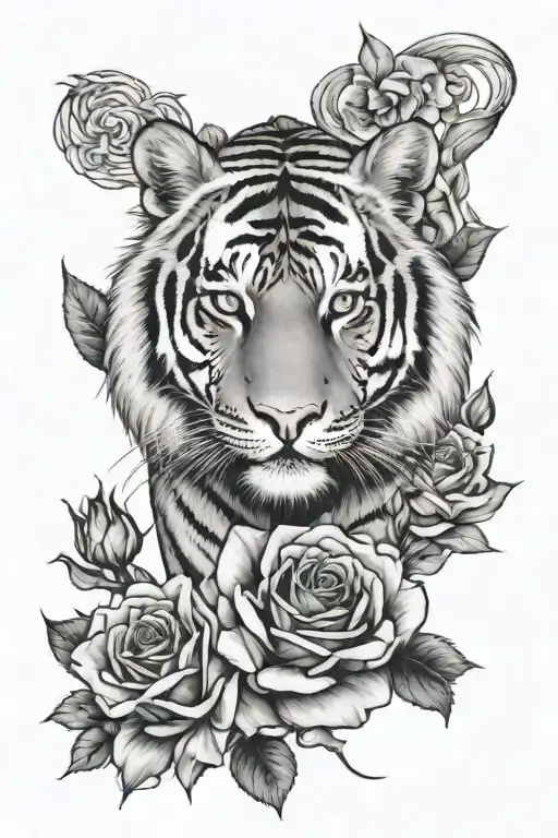 tiger and a rose tattoo design idea