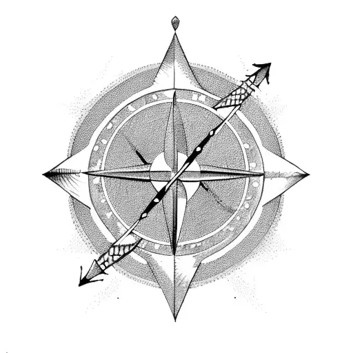 a Sagittarius arrow wrapped in laurel with a compass and the constellation of Sagittarius the date of December 10, 2022  tattoo design idea