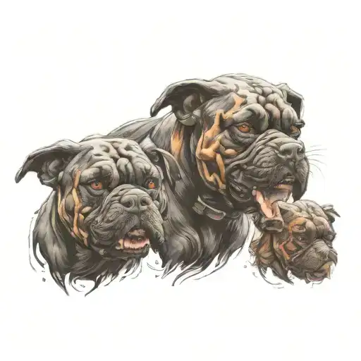 cerberus 3 boxer dog tattoo design idea