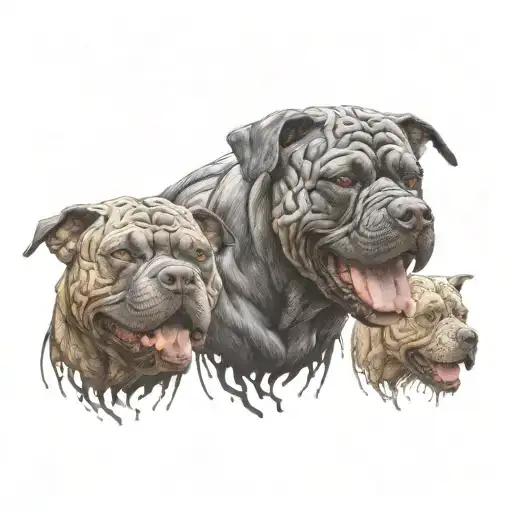 cerebro with boxer and pitbull head  tattoo design idea