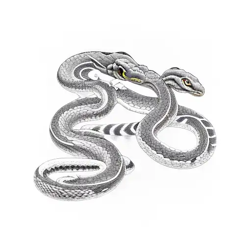 two snakes, intertwined, upright, tail to head, thigh peice, japanese traditional style tattoo design idea