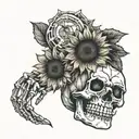 skeleton hand, sunflower,  and pumpkin  tattoo design idea