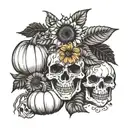 skeleton hand, sunflower,  and pumpkin  tattoo design idea