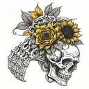 skeleton hand, sunflower,  and pumpkin  tattoo design idea