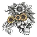 skeleton hand, sunflower,  and pumpkin  tattoo design idea