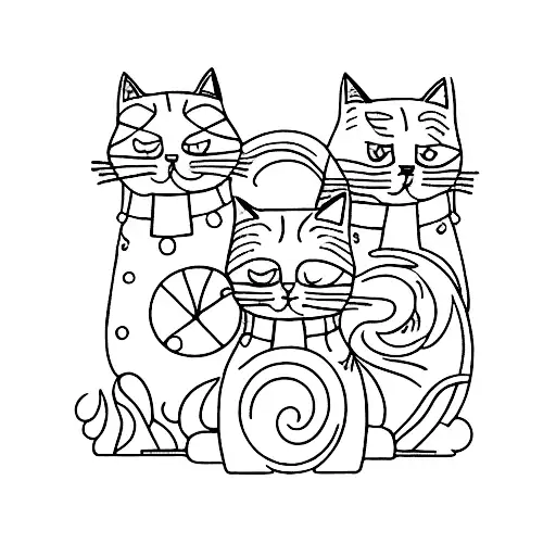 3 cats. whose tail forms the name "Natalia" tattoo design idea