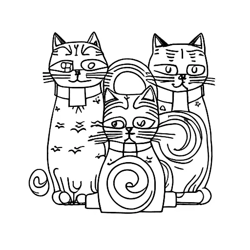 3 cats. whose tail forms the name "Natalia" tattoo design idea