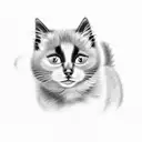 fat kitten, black kitten and Siamese cat whose tail forms an N tattoo design idea