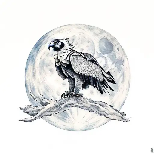 A majestic harpy eagle with moonlight night sky tattoo design idea