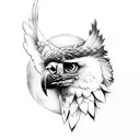 A majestic harpy eagle perched on a tree branch in a moonlit forest tattoo design idea