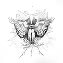 A majestic harpy eagle perched on a tree branch in a moonlit forest tattoo design idea