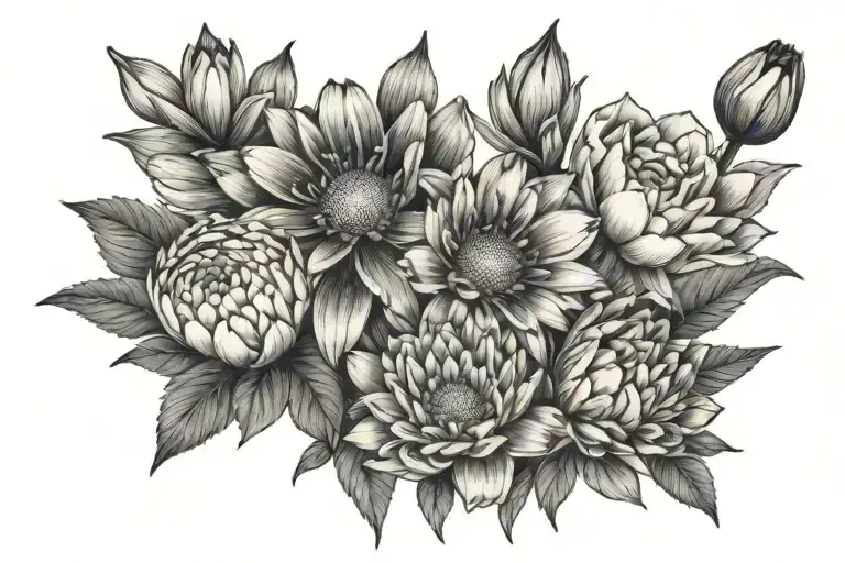 daisy waterlilly carnation bouquet tattoo design idea