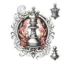 queen chess piece incorporating elements tattoo design idea