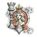 queen chess piece incorporating elements tattoo design idea
