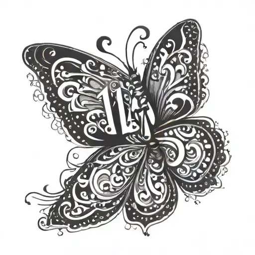 butterfly with number 14 tamil letters tattoo design idea
