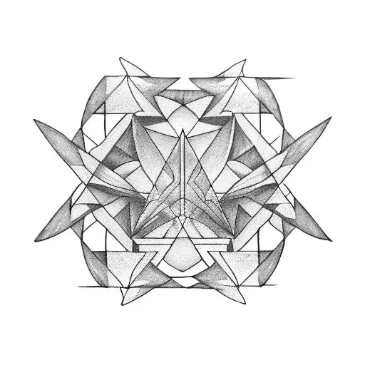 Three interconnected triangles with Ortiz symbols in blackwork style tattoo design idea