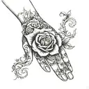 vines wrapped around pinky and ring fingers leading to rose hand tattoo tattoo design idea