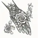 vines wrapped around pinky and ring fingers leading to rose hand tattoo tattoo design idea