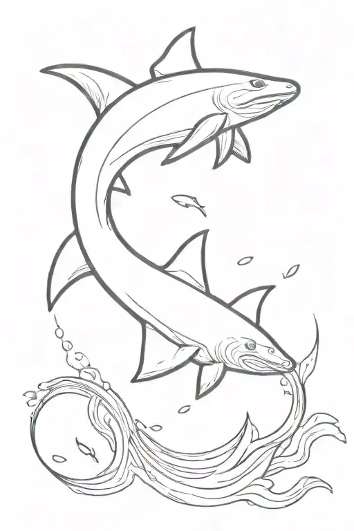 Hammerhead Shark swimming upstream tattoo design idea