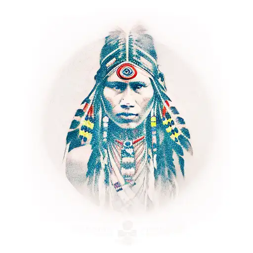 native American indian girl with red stripe across her eyes tattoo design idea