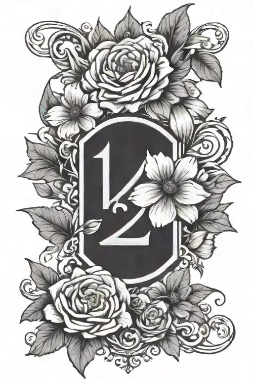 numeral date 12/11/2021 with flowers   tattoo design idea