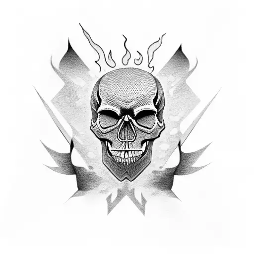 skull hops flames and coding tattoo design idea